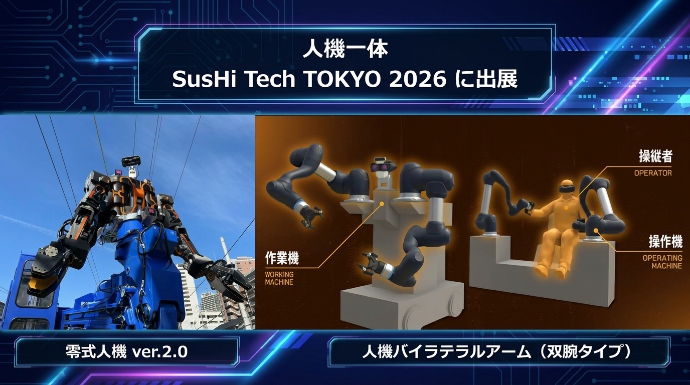 人機一体が人型重機や双腕ロボアームをビッグサイトで披露「SusHi Tech