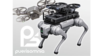 四足歩行ロボットの背中にドローンを載せて点検・巡視 puerisomniaが空陸連携プラットフォームの提供を開始 画像
