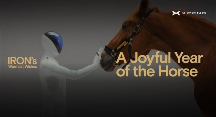 XPENGヒューマノイド「IRON」午年にちなんで馬と2ショット