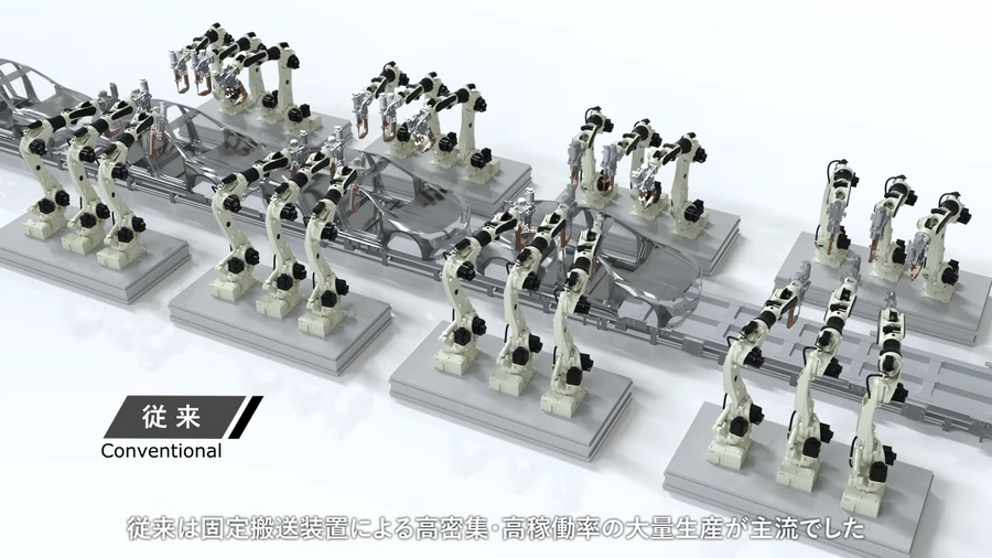 川崎重工、AMR活用で変種変量生産を柔軟に対応する車体組立ラインを公開