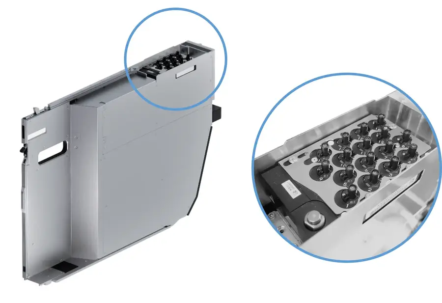 左：ノズルサプライユニット全体図、右：ノズルステーション部拡大図