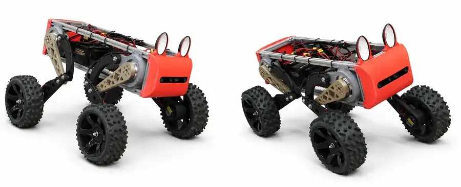 四足の脚先に車輪を搭載したフィールドロボットAT-FOX、インフラ点検・災害対応など多様な現場での活用を想定