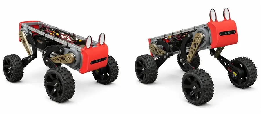 四足の脚先に車輪を搭載したフィールドロボットAT-FOX、インフラ点検・災害対応など多様な現場での活用を想定