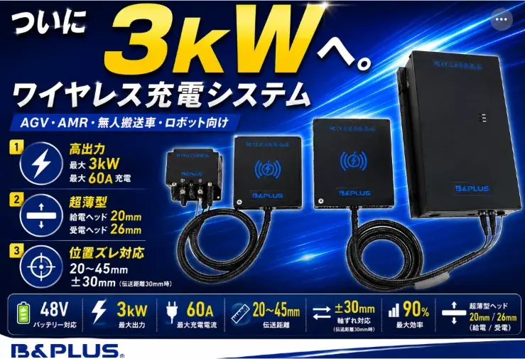 AGV・AMR向け新型バッテリーをビー・アンド・プラスが発売 充放電コネクタとCANレベルゲージを標準搭載