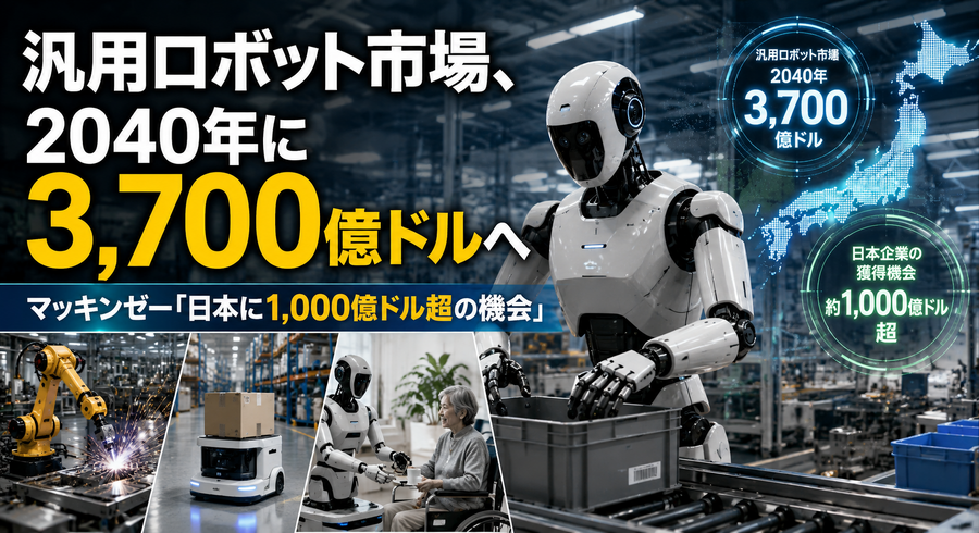 汎用ロボット市場、2040年に3,700億ドルへ　マッキンゼー「日本に1,000億ドル超の機会」