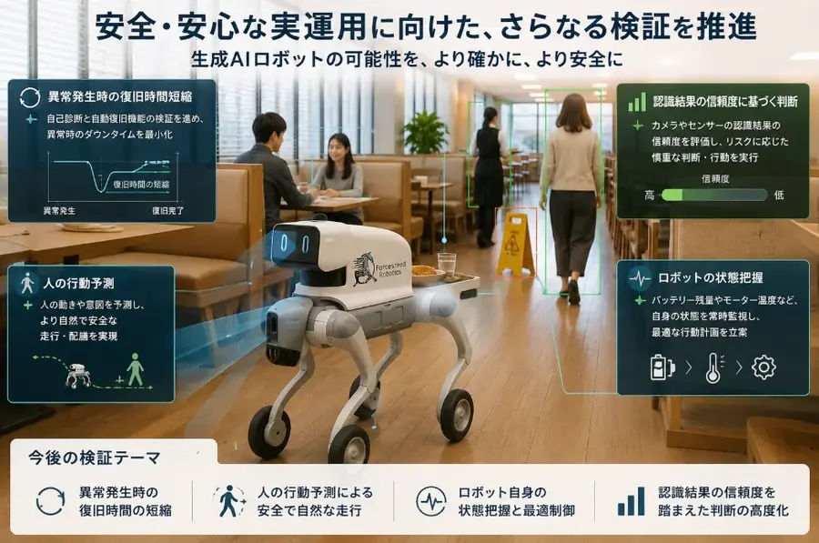 産総研とForcesteed Robotics、フィジカルAI搭載の屋内搬送ロボットの安全性を検証 配膳シーンを想定した共同研究を日本ロボット学会で発表予定