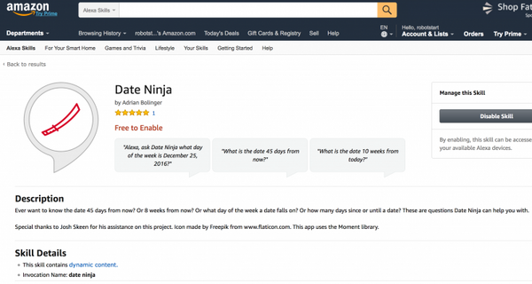 【Amazon Alexaスキル】「Date Ninja」が指定された日付と曜日を教えてくれるよ