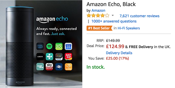 イギリスでAmazon Echoが値下げ。Google Homeよりも低価格に。