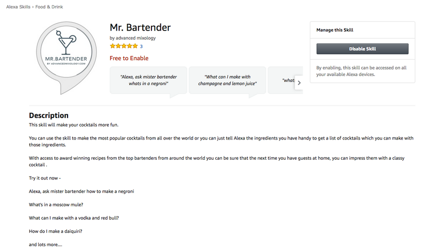 【Amazon Alexaスキル】「Mr.Bartender」は我が家専属のバーテンダーだ！