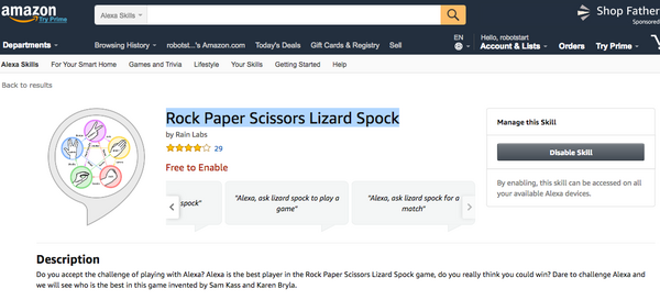 【Amazon Alexaスキル】進化したジャンケン「Rock Paper Scissors Lizard Spock」で君は勝てるか？