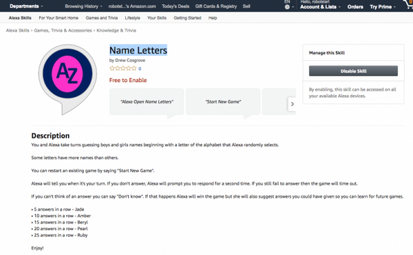 【Amazon Alexaスキル】地味にハマる名前版山手線ゲーム「Name Letters」