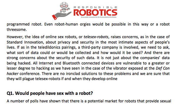 ロボットとの「性的な未来」に関する7つの考察、「Responsible Robotics」がレポートを発表