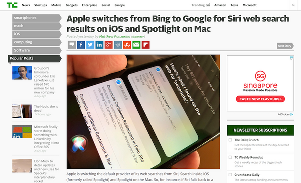 Apple、Siriのウェブ検索を「Bing」から「Google」に変更へ。これからの音声検索勢力図は？