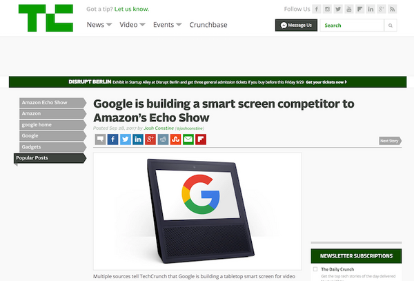 【噂】ディスプレイ搭載Google Homeが開発中、Amazon Echo Showに対抗？