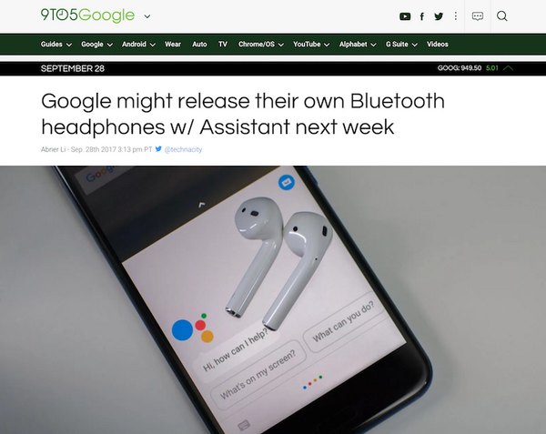 【噂】Google Assistant搭載のイヤホンも登場か【AirPods対抗？】