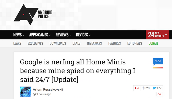 Google Home Miniの一部にタッチコントロールの不具合発生。既に現在は修正済み。