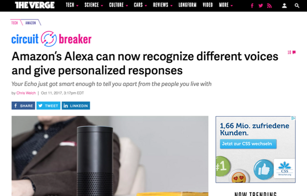 Amazon Alexaが音声で人を識別、パーソナライズした応答が可能に！