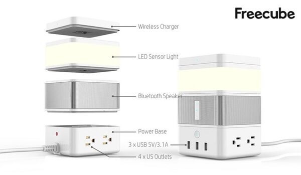 スマホのワイヤレス充電＋ライト＋スピーカー＋電源などモジュールを自由に組み合わせできる「Freecube」登場！
