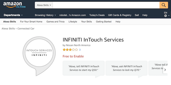 米国日産が「INFINITIブランド」向けにAlexaスキルを発表。