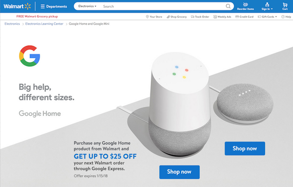 WalmartでGoogle Home / Google Home Miniを買うと25ドルお得に！