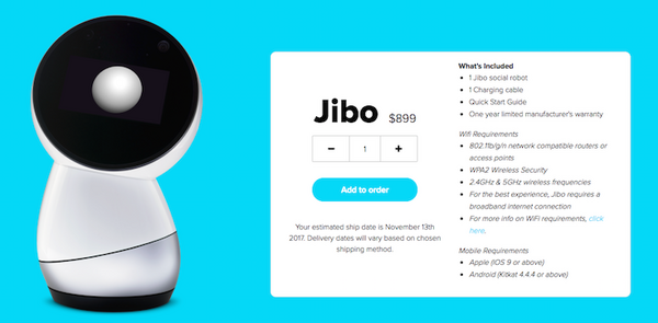 Jiboの販売がアメリカとカナダで開始。価格は899ドル「Jiboがいると孤独を感じない」