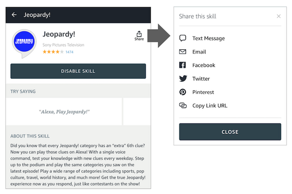 Amazon Alexaスマホアプリで、Alexaスキルがシェア可能に