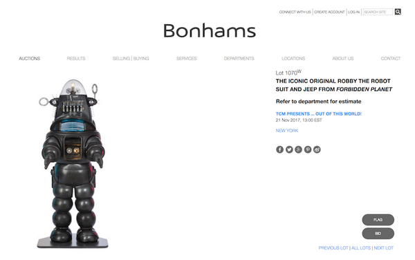 「ロビー・ザ・ロボット(Robby the Robot)」がボナムズのオークションに登場