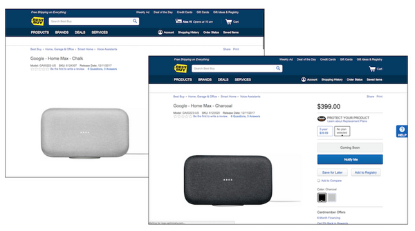 Google Home Max、発売日は2017年12月11日？