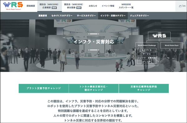 ワールドロボットサミット(World Robot Summit)2018の「インフラ・災害対応」競技概要を公表！参加登録受付も開始