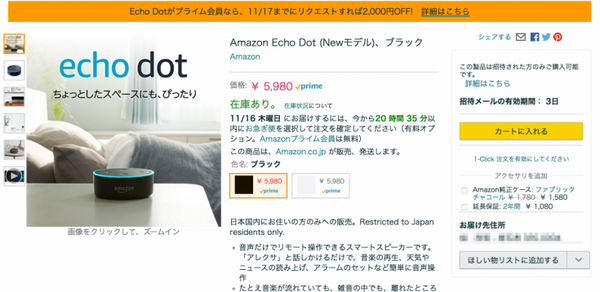 日本語版「Amazon Echo Dot」の招待メールが届いたよ！ 専用ケースなどのオプションの案内も