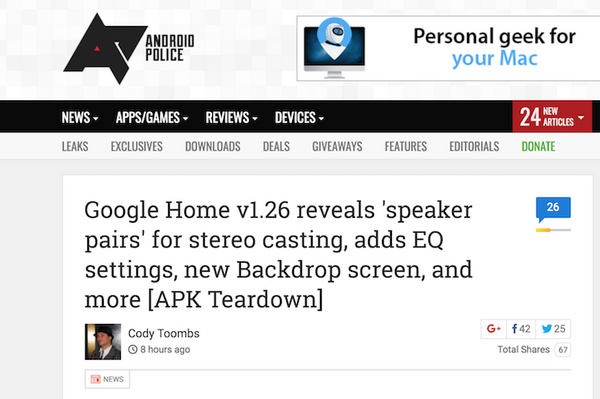 Google Home、今後のアップデートで「2台組み合わせてステレオスピーカー」に？