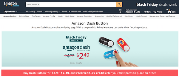 【ブラックフライデー】「Amazon Dash Button」が半額値下げで2.5ドルに