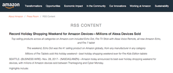 Amazon、ホリデーショッピングでAlexaデバイスを数百万台販売！