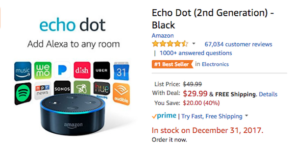 【米国】Amazon Echo最前線：Echo Dotがクリスマスに品切れ、Echo Showの値下げが終了し定価販売へ