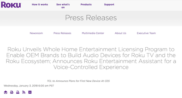 米国メディアストリーミングのRokuが独自の音声アシスタント「Roku Entertainment Assistant」を発表