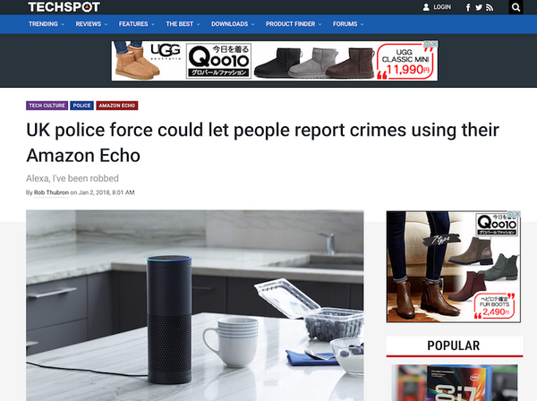 イギリスの警察が市民向けのサービスとしてAmazon Echoの活用を検討中