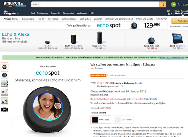 イギリスとドイツでAmazon Echo Spotが販売開始へ