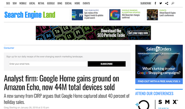 【CIRP調査】2017年Q4アメリカのスマートスピーカー出荷台数・シェア調査、Googleのシェアが30%超へ