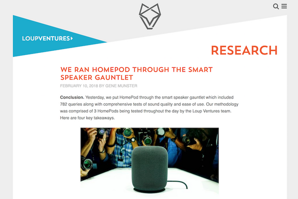 【Loup Ventures調査】米国スマートスピーカー評価結果、Amazon Echo、Google Home、HomePodの回答率は？