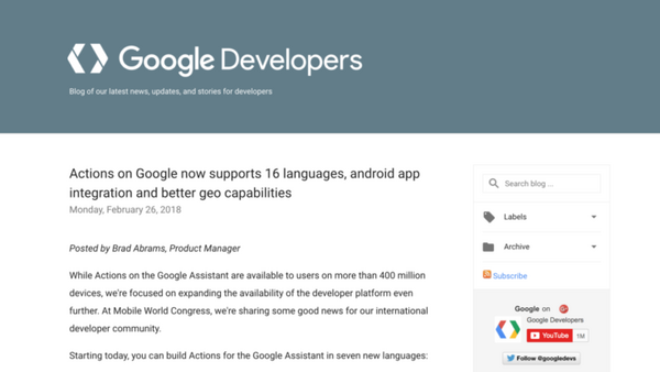 Actions on Google、16言語に対応、androidアプリとの連携、位置情報サポートなど強化