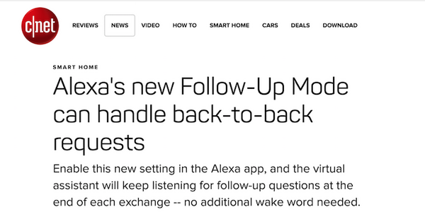 【米国】Amazon Alexaに「Follow-Up Mode 」登場、続けて指示する時は「Alexa」と呼びかけ不要に