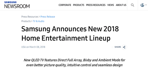 サムスン2018年新製品発表、ハイエンドTVに音声アシスタントBixby搭載へ