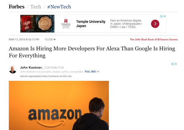 アマゾン、Alexaに関わるスタッフ採用、現在1,100人以上を募集中