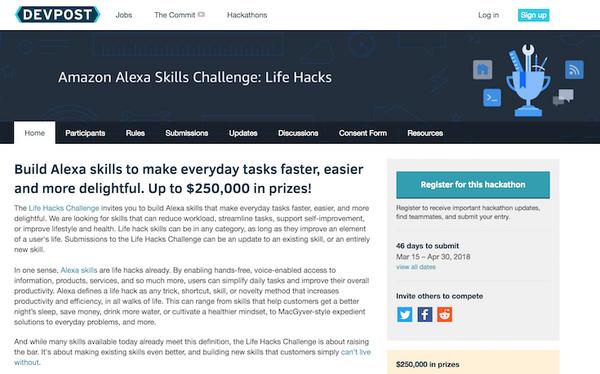 Amazon公式スキルコンテスト「Amazon Alexa Skills Challenge: Life Hacks」開催！