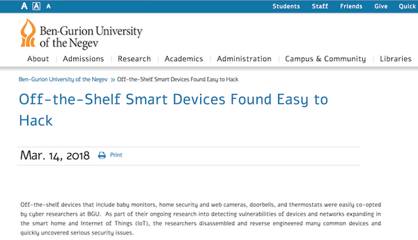 イスラエルの大学、家庭内のスマートデバイスが簡単にハッキングできることを実証
