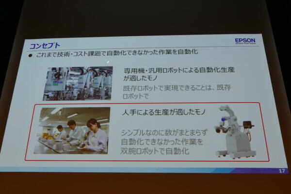 セイコーエプソンが自律型双腕ロボット「WorkSense」で拡大する自動化領域　Science Robotics Meeting2018から