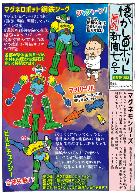 昭和50年代の磁石ロボット「マグネロボット鋼鉄ジーグ」【マンガ：がみの懐かしロボット新聞 7号】