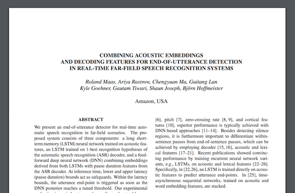 アマゾン、Amazon Alexaのエンドポインティングの課題に取組む～ユーザー発話終了の検知方法とは？