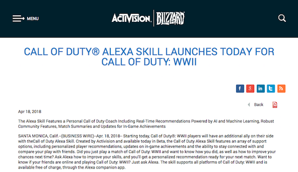 【新作Alexaスキル】ゲーム「コール オブ デューティ」プレイ中にアドバイスをしてくれるスキル