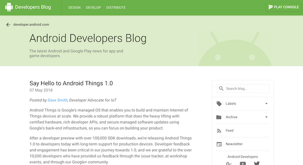 GoogleがIoTデバイス向けOS「Android Things 1.0」正式版をリリース